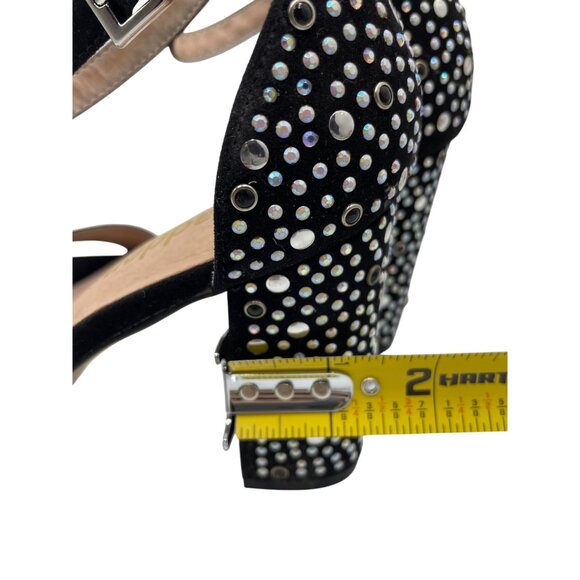 Madden Womens Black Rhinestone Studded Glitzy Black Block Heeled Sandals Size 8 - Picture 9 of 16